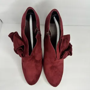 Call it Spring Womens size 9 Vegan Suede Heel Booties Ruffle Shoes Red 4 inch thumbnail 4