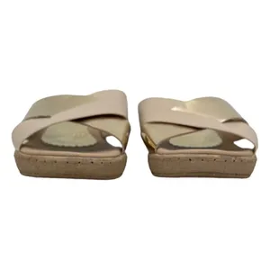 Sary Metallic Gold and Beige Tan Open Toe Wide Strap Slide Sandal Size 7 thumbnail 3