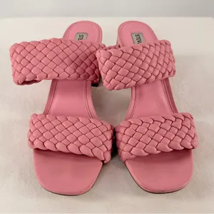 Steve‎ Madden Daphne Braided Double Strap Block Heel Sandals in Bubblegum Pink 9 thumbnail 4