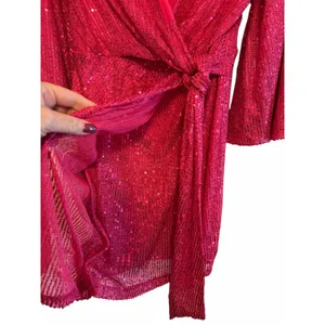 Hot Pink Sequined Double Crazy Faux Wrap Dress - Size M thumbnail 8