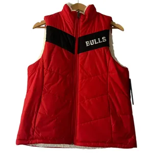 NBA Bulls Red Puffer Sherpa Vest Reversible Womens Small Full Zip‎ Sleeveless thumbnail 1