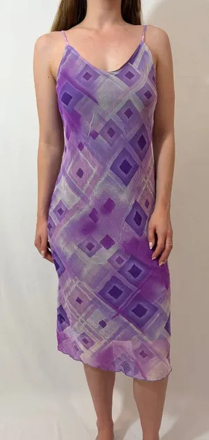 Lilac Purple Geometric Mesh DOuble Layer Fairy Vintage Carrie Bradshaw Dress thumbnail 1