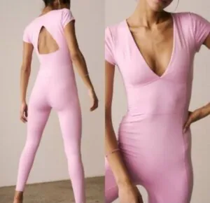 NWT Free People Movement New Wave Onesie Jumpsuit in pink. Size Large thumbnail 3