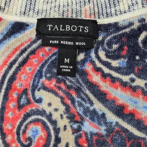 Talbots Pure Merino Wool Paisley‎ Cardigan Sweater Navy Red Blue Womens Medium thumbnail 3
