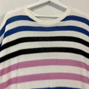 Women’s Cap Sleeve Knit Stripe Sweater Blue Purple & Cream Size XL NWOT FLAW thumbnail 2