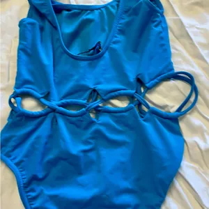 Vibrant Blue Halter One-Piece with Lattice Cut-Outs thumbnail 2