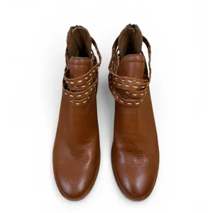 Frye Naomi Pickstitch Brown Leather Heeled Ankle Bootie Americana Cutout Sz 6.5 thumbnail 4