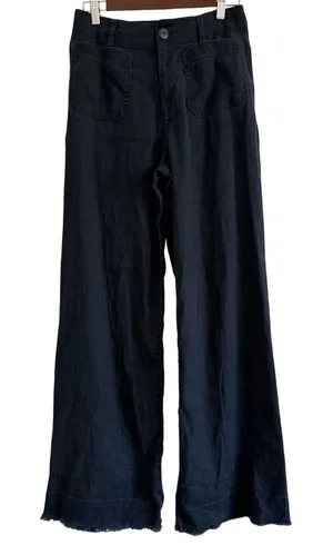 Anthropologie Maeve Colette Linen Wide Leg Pants High Rise Raw Hem Navy Size 26T thumbnail 1