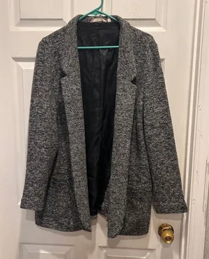 Soft Surroundings Blazer Jacket XL Black Gray‎ Tweed Career Open Front Academia thumbnail 1