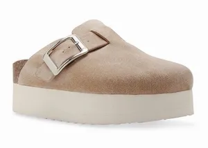 Madden Girl Cutiepie Platform‎ Sand Tan Suede Buckle Slip-On Clogs thumbnail 1