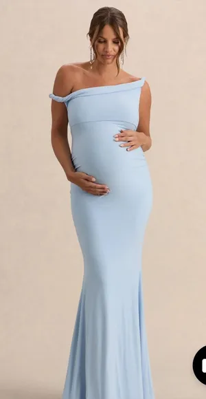 Powder Blue Twisted Asymmetric Maternity Maxi Dress thumbnail 1