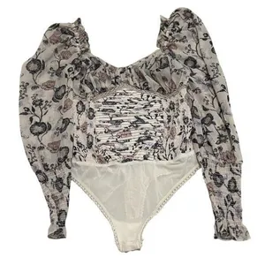 Free People Brunch Date Bodysuit Sheer Floral Coquette Milk Maid Feminine S thumbnail 6