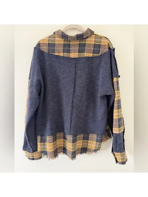 Oli & Hali Grunge Oversized Indie Sleeze Plaid Patchwork Thermal Blouse small thumbnail 12