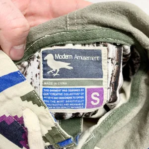 Modern Amusement Southwestern Hooded‎ Flannel Shirt Womens Sz S Beige Blue Aztec thumbnail 5
