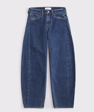 Abercrombie Black Mid-Rise Barrel Jean thumbnail 7