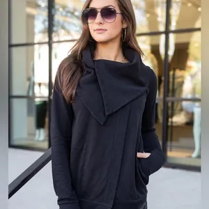 Beyond Yoga Black Fleece Jacket Womens S Shawl Collar Open Drape Cardigan Coat thumbnail 2