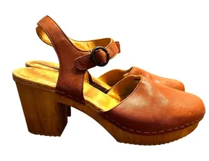 Ten Points Platform Sandal Clogs Tan Leather Ankle Strap, Size 41/US 10 thumbnail 1