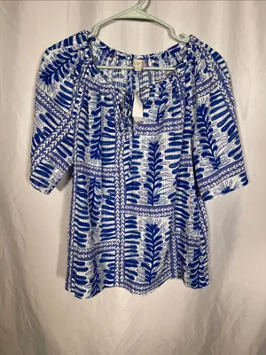 Loft Womens Blue Fern Cotton Blouse Top Medium New thumbnail 2