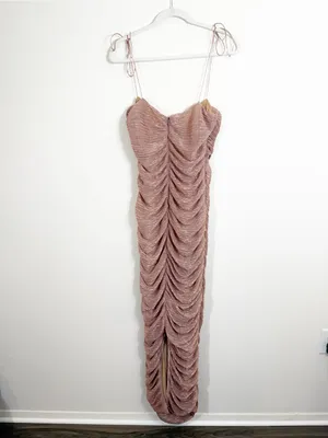 Miss Circle Glint Rose Gold Ruched Chiffon Long Maxi Dress XL thumbnail 6
