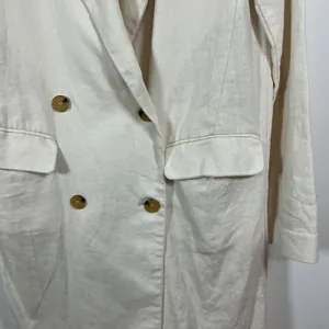 PRIMA Cream Double Breasted Long‎ Sleeve Midi Trench Coat Blazer XS Linen thumbnail 3