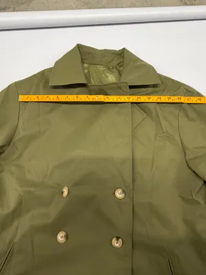 Army Green Double Breasted Trench Coat Longline Jacket H9B641 Size M thumbnail 4