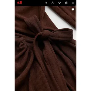 H&M Divided Ribbed Knit Wrap Mini‎ Dress Chocolate Brown Long Sleeve Collared thumbnail 2