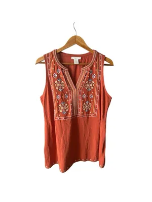 Bohemian Folk Noveau Peasant Retro Christian Siriano Embroidered Tunic Tank L thumbnail 2