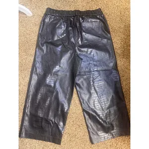 Chicos Faux Leather Croc Embossed Wide Leg Pants Black Size 3 16 XL edgy rocker thumbnail 5