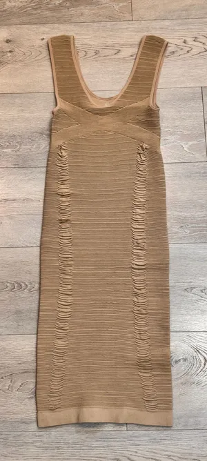 Aura Bodycon Ribbed Sleeveless Dress Tan Neutral Casual‎ Chic Size Small S thumbnail 1