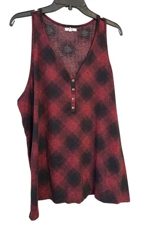 Maurices Super Soft Ribbed Fabric Tank Top Sx XXL plaid print‎ button thumbnail 1
