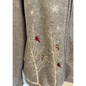 Croft & Barrow Cardigan Sz PL Full Zip Gray Cardinals Birds Holiday Winter‎ Snow thumbnail 3