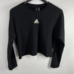 Adidas Cropped Sweatshirt Pullover Athleisure Activewear Logo Black XL‎ Gym thumbnail 2