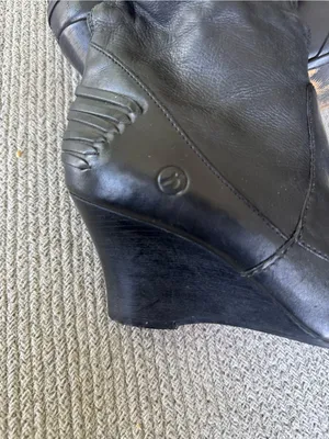Bronx Black Studded Leather Wedge Knee-High Boots with Woven Detail Sz 8.5 thumbnail 4