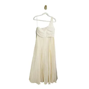 NWT Anthropologie Let Me Be One-Shoulder Pleated Maxi Dress Cream White Medium thumbnail 3