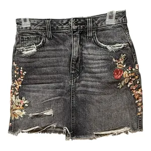 Abercrombie Embroidered Denim Mini Skirt Y2K Boho‎ Distressed Floral thumbnail 1