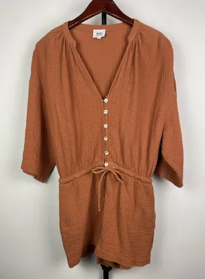 Jacks Surfboards Orange Brown‎ Cotton Gauze Short Sleeve Romper thumbnail 1