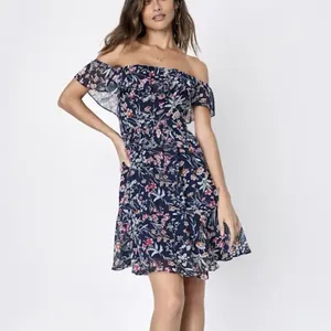 NWT Lulus My Favorite Navy Blue Floral Print Off the Shoulder‎ Dress Size MEDIUM thumbnail 2