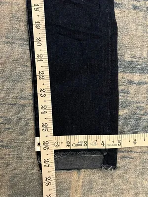 Express Dark Blue High Rise Asymmetrical Distressed Hem Skinny Jeans Size 4R thumbnail 9