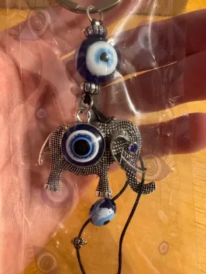 Evil Eye Elephant Silver Tone Keychain thumbnail 2