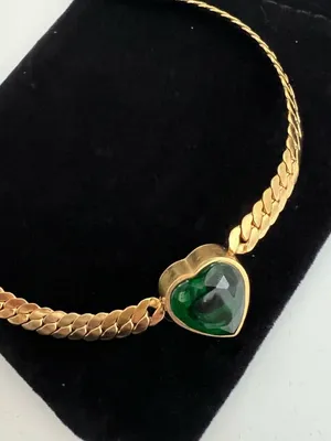 18K Gold Plated Green Heart snake chain Necklace Stainless Steel womens jewelry thumbnail 6