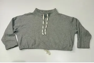 Forever 21 Cropped Funnel Neck Drawstring Sweatshirt Gray Size M b4 thumbnail 1