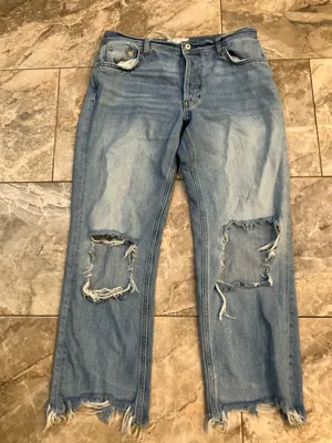 Free People We The Free Maggie Mid Rise Straight Leg Distressed Jeans Blue 27 thumbnail 1
