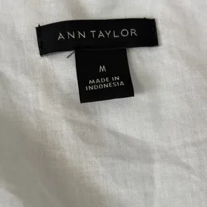 Ann Taylor Striped Midi Wrap Dress Sz M White Brown Puff Sleeves Coastal Chic thumbnail 6