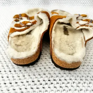 Birkenstock Arizona Double Strap Buckle Tan Suede Shearling Lined Sandals 36 thumbnail 5