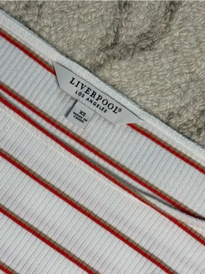 Liverpool Los Angeles White & Red Striped Rib Knit Top XS | Stretch Boat Neck thumbnail 3