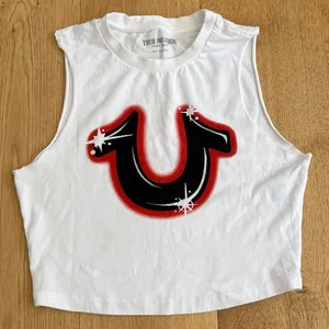 True Religion Tank Top Cropped Size S White Black Red thumbnail 1