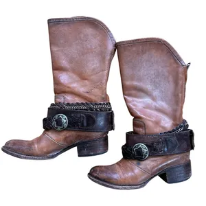 Freebird Breck Brown Leather Metal Star Braided Strap Western Cowboy Boot thumbnail 1