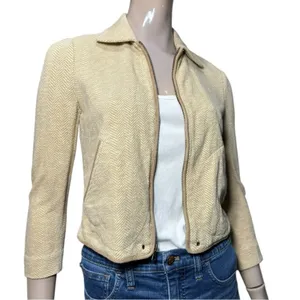 Ralph Lauren Vintage Women’s Tan Beige Herringbone Suede Trim Jacket Size 4 thumbnail 4