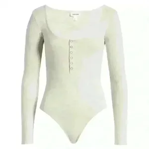 OPEN EDIT Henley Organic Cotton Blend Bodysuit color grey size L thumbnail 2