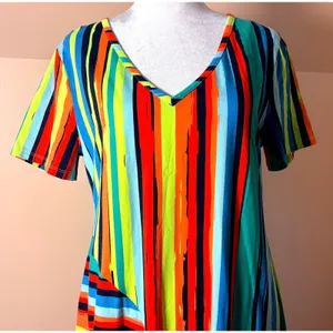 Soft Surroundings Happy Place Dress Womens Small Multi NWT Striped V-Neck‎ Midi thumbnail 7